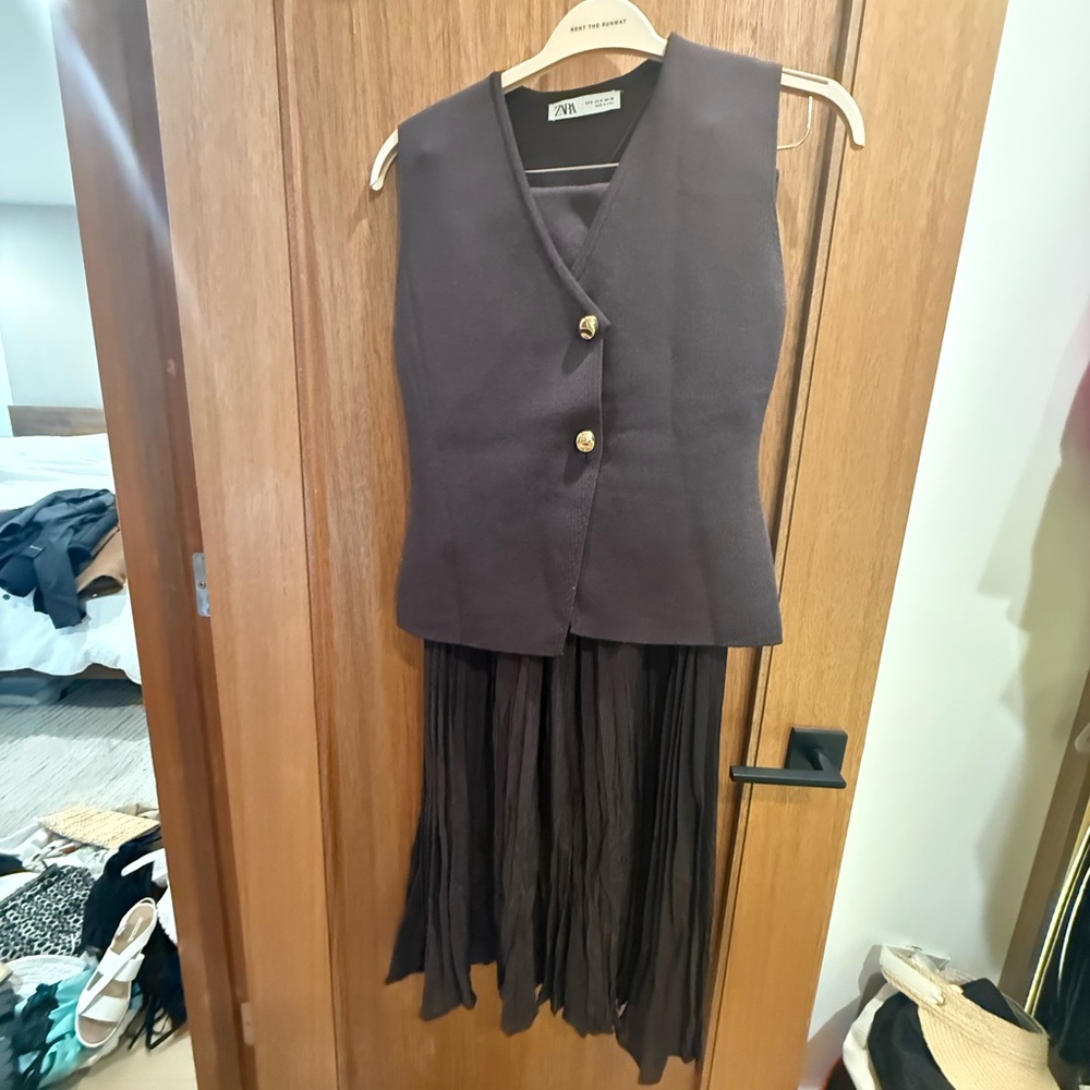 Zara Dark Brown Vest and Skirt Ensemble